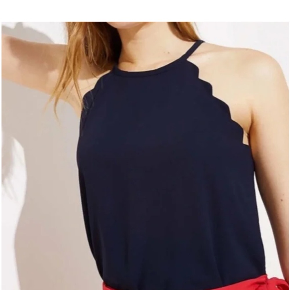 NWT LOFT Navy Scalloped Tank Halter Camisole Top